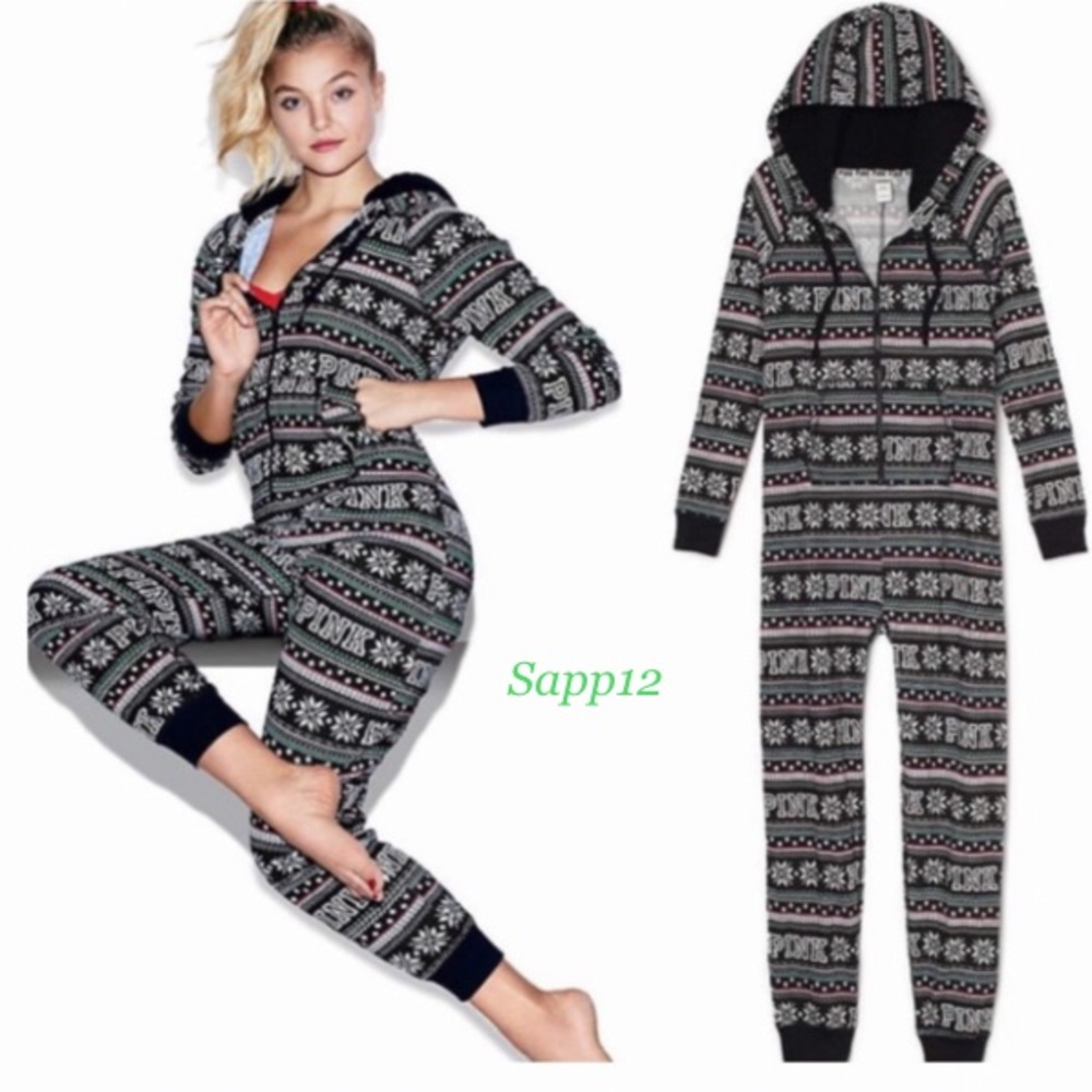 RARE🆕VS PINK❄️2015 FAIR ISLE SHERPA HOODED ONESIE